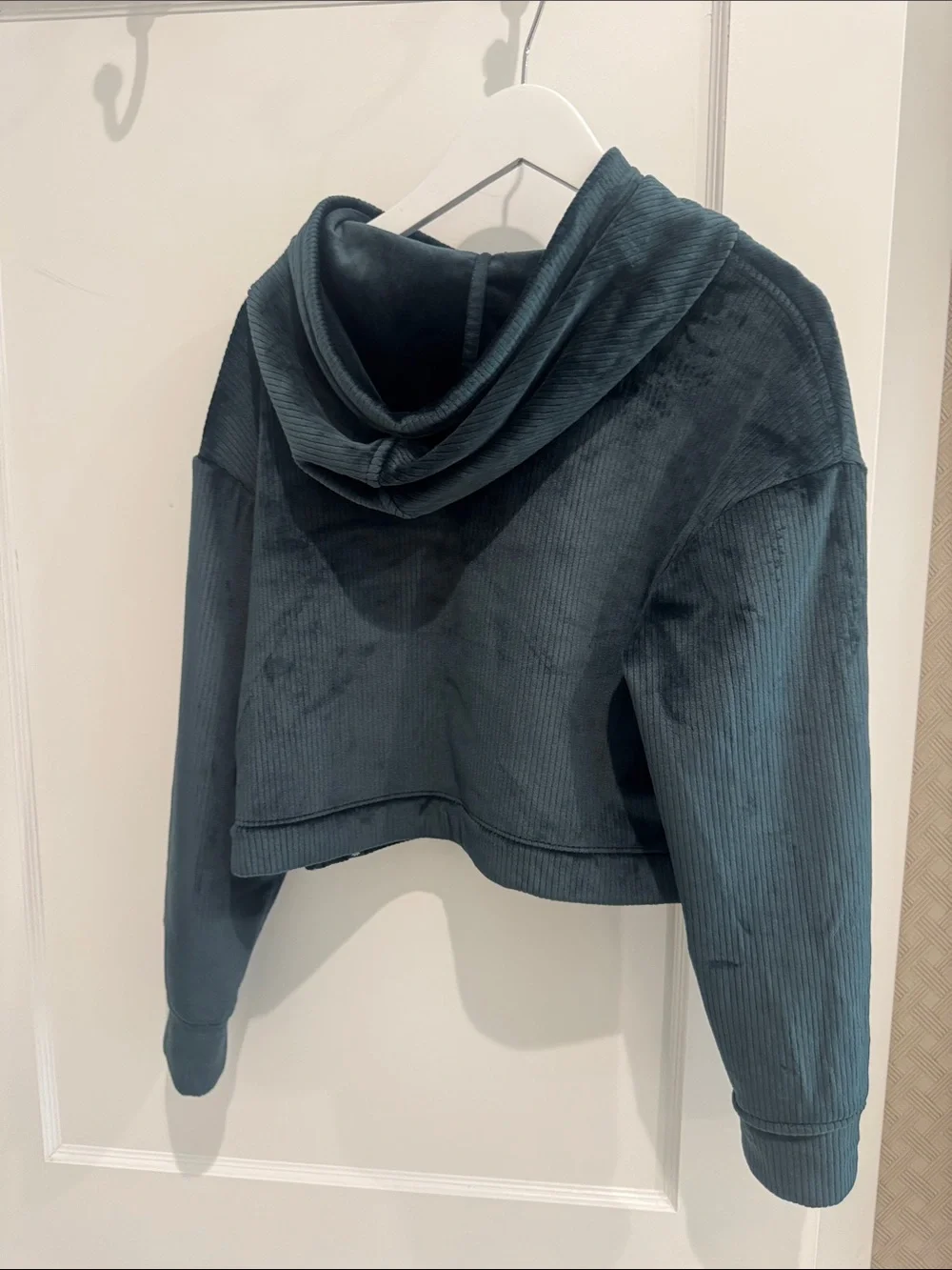 Athleta Girl Cozy Rib Velour Cropped Hoodie & wide leg Sweat pants -dark Green M